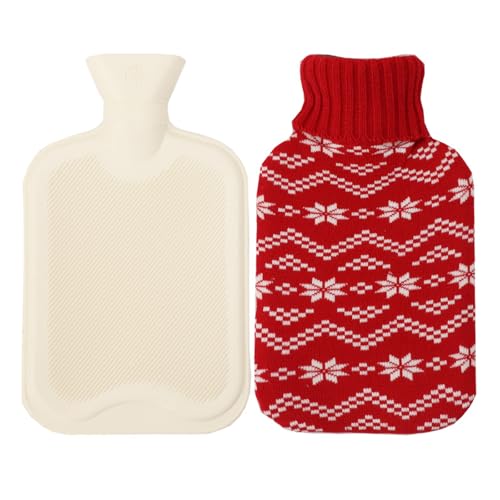 SAMSYOKI 2 Liter Wärmflasche mit Bezug,Bettflasche Auslaufsichere mit Weichem Strickbezug Kuschelig Warmflasche Weihnachten Große Wärmflaschen zur...