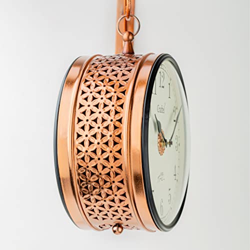 Image of CRAFTEL Double Sided Station Wall Clock Multi-Layer Electroplated | Both Side English Numerals | Aluminum Matte-Finish Dial Brass Body | Dial - 8 Inches, Rose Gold | 365 Days Warranty