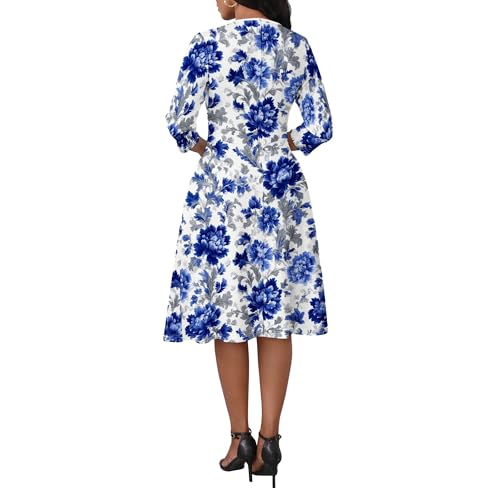 Midi Dresses for Women Casual 3/4 Sleeve Flowy Wedding Dress Plus Size Sundress with Pockets4