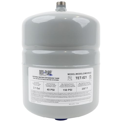 Neo-Pure 2.1 Gal Thermal Expansion Tank - 3/4' MNPT – Maintains Safe Pressure for Water Heaters with Backflow Preventers, Butyl Diaphragm & Corrosion-Resistant Finish (White) (2.1 Gallon)