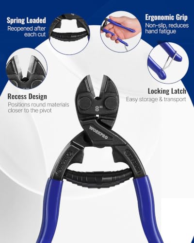 Image of WORKPRO 8-inch Mini Bolt Cutter with Recess and Spring, Blue