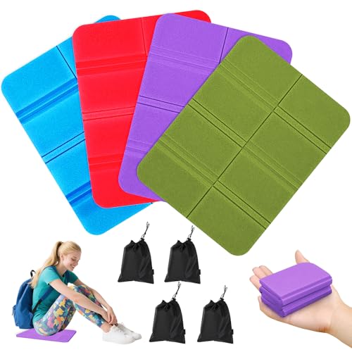 Nadisean 4er Pack Sitzkissen Outdoor Faltbar, 4 Farben Sitzunterlage Outdoor Wetterfest, Thermo Sitzkissen Faltbar mit 4 Aufbewahrungstasche, Sitzmatte Outdoor für Wandern Tribüne Picknick Camping