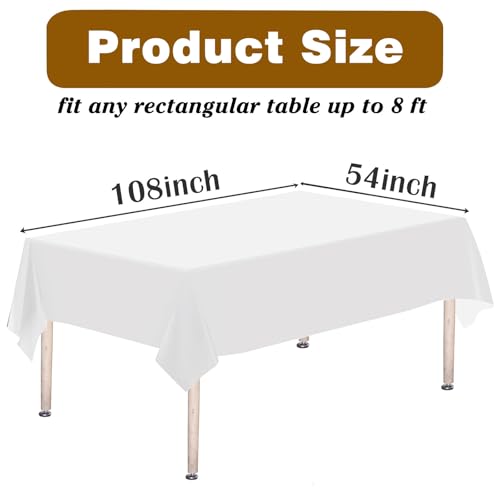Image of Kopokita 2PCS White Plastic Tablecloths 54 x 108 Inch, Disposable Table Cloths Rectangle Party Table Covers