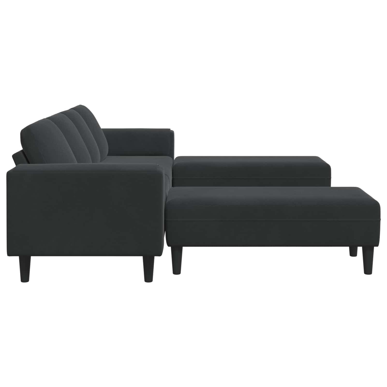 Kanapa do salonu, 3 szt., czarna, 250 x 188 x 76 cm, zestaw tapicerowany z otomaną i recamiere, trzyosobowa sofa z oddychającym obiciem, stabilne oparcie