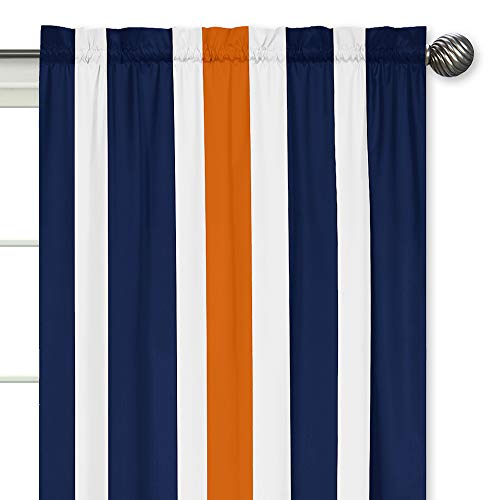 Sweet Jojo Designs Navy Blue, Orange And White Window Treatment Panels For Stripe Collection - Set Of 2 #TOP2