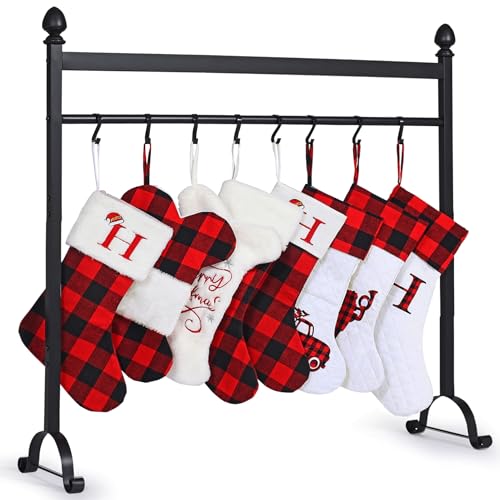 Senneny Christmas Stocking Holder Stand with 10 Hooks, Heavy Duty Metal Stocking Holder Stand Hangers - Easy Assembly and Freestanding, Black