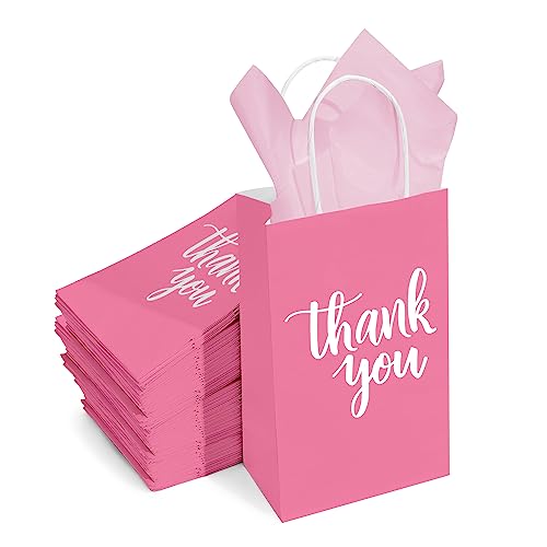 DjinnGlory 50 Pack Medium Sized Teal Blue Gift Bags Thank You Paper Bags with Handles 10''x8''x4'' and 50 White Tissue Paper for Small Business Shopping, Wedding Baby Shower Party Favors (Teal)