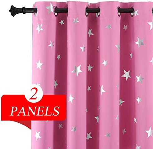 Estelar Textiler Pink Curtains Baby Girls Room Thermal Insulated Blackout Curtains Foil Star Print Room Darkening Curtains for Small Window 52 by 45 Inch 1 Pair