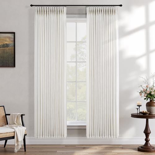 Natural Linen Pinch Pleated Curtains Semi Sheer 72 Inch Length 2 Panels