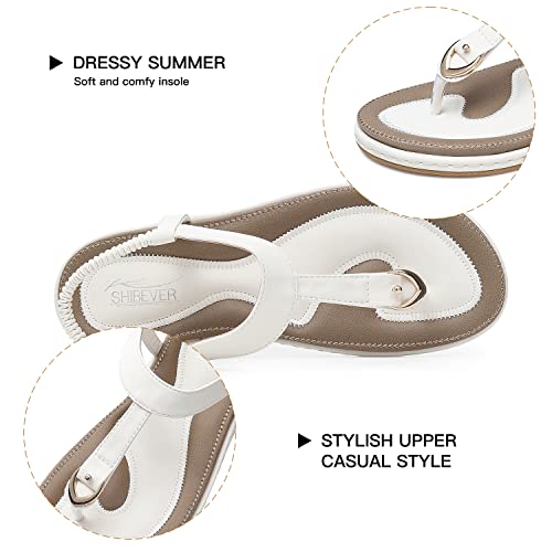 Image of SHIBEVER Womens Sandals Summer Flat: Dressy Casual T-Strap Flip Flop Thong Flats Sandals - Comfortable Walking