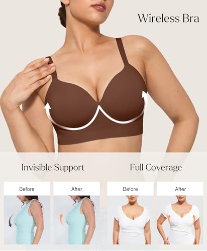 Image of Popilush Bras for Women No Underwire Seamless Wireless Support Bra Full Coverage Comfort T Shirt Bralette