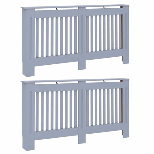 Image of Engineered Wood Radiator Cover 2 pcs Grey 59.84 x 7.48 x 32.09 in with Water Resistant Material and Efficient Heat Flow for Home Decor and Additional Storage