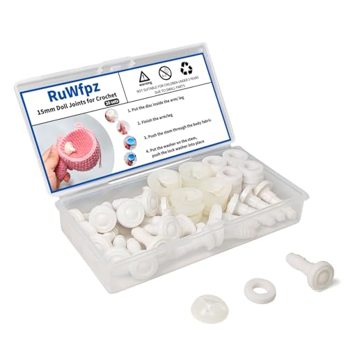 RuWfpz Doll Joints for Amigurumi Crochet 15mm 5/8' - 20 Set Plastic Toy Safety Joints for Stuffed Animals, White Movable Amigurumi Crafts Teddy Bear Joints for Arm Leg Neck