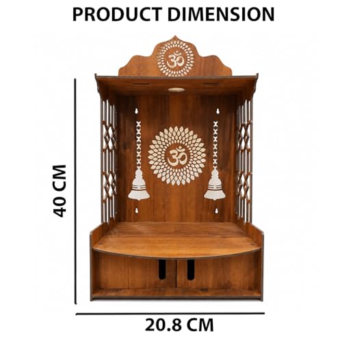 Image of SIGNAMIO Mandir for Home with LED Light | Wooden MDF Puja Mandir | Wall Mounted Temple | Home Temple with Storage Drawer | Decorative Wooden Temple for Living Room & Prayer Room