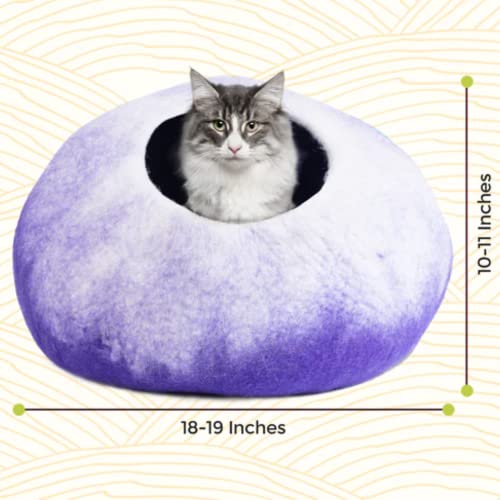 Juccini Wool Cat Cave Bed - Ecofriendly Felt Cat Cave For Cats And Kittens - Felted From 100% Natural Wool - Premium And Personal Space For Your Indoor Cats (Large, Purple Petal) #TOP1