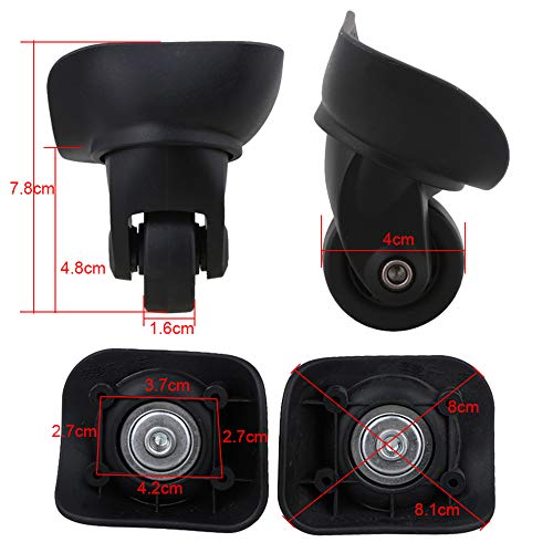 BQLZR Black 7.8x8.1x4cm Plastic Large Left & Right Luggage Wheels W151 DIY Replacement Pack of 22