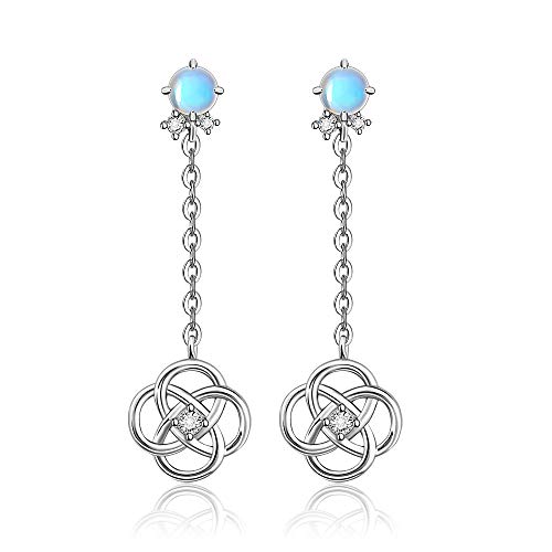 Moonstone Celtic Knot Earrings for Women Dangle Round Drop Wire Fashion Sterling Silver Jewelry