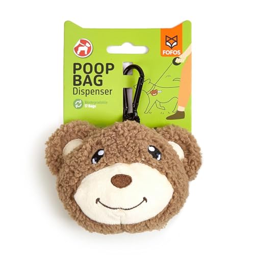 FOFOS Peluche con Osito Porta Bolsas Excremento Perro, Dispensador Bolsas Excremento Perro, Dispensador Portátil De Bolsas De Excrementos Para Mascotas fácil de llevar, con clip para correa