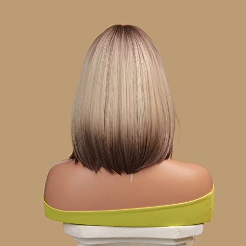 Sapphirewigs Blonde Bob Wigs for Women Ombre Wig with Bangs Short Blonde Bob Hair Daily Party Natural Looking Heat Resistant 14 inch - Image 4