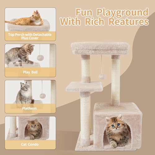 FISH&NAP Cute Cat Tree Kitten Cat Tower for Indoor Cat Condo Sisal Scratching Posts with Jump Platform Cat Furniture Activity Center Play House Beige - Image 6