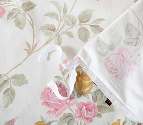Eikei Shabby Chic Floral Duvet Cover And Pillowcases Set Cottage Garden Botanical Nature Flowers Cabbage Roses Peony Rosy Vines Farmhouse Bedding Toile French Country Style (Pastel Cream, King) #TOP4