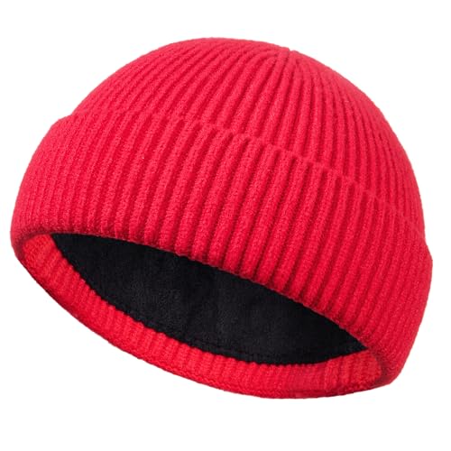 PHILIGHTS Swag Short Fisherman Beanie for Men Women, Wool Knit Cuffed Fleece Lined Trawler Beanies Winter Warm Hat Skull Cap