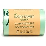 Lucky Family Green Compost Bags for Kitchen Countertop Bin - 100% Compostable Trash Bags for Food Waste, Organic Biodegradable Trash Bags (1.3-1.6 Gallon, 50 Count)