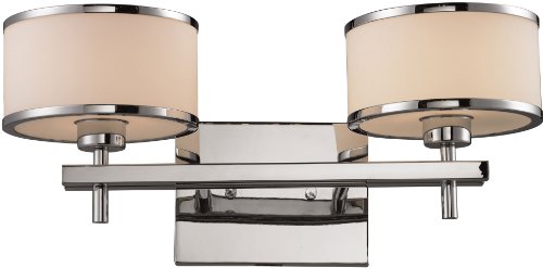 Elk 11416/2 18 by 8-Inch Utica 2-Light Bathbar with White Blown Glass Shade, Polished Chrome Finish