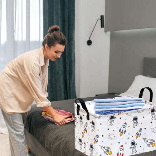 Image of Kid Storage Basket Gift Shelf Basket Toy Storage Bin, Nursery Basket Organizer Box for Children Room Deco With Handles(Spaceman)