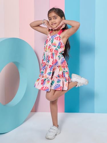 Pspeaches Girls Sleeveless Halter Neck Adorable Floral Printed Fit & Flare Dress (4-5Years) Multicolour