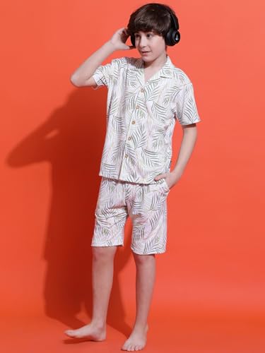 Image of Li'l Tomatoes Boys 100% Cotton Night Suit | Summer Printed Shirt & Shorts Set | Soft & Breathable Sleepwear | 9-16 Years