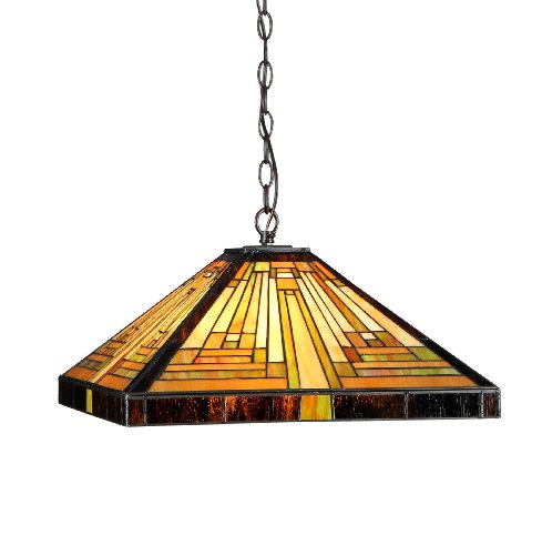Best Deal Cheap 🛒 Chloe Lighting CH33359MR16-DH2 Innes Tiffany-Style Mission 2-Light Ceiling Pendant Fixture with Shade, 7.48 x 16.1 x 16.1", Bronze