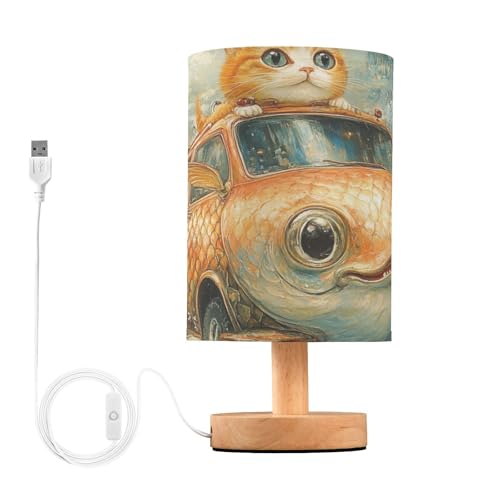 Lámpara de mesa divertida forma de gato y pez con USB miniatura 1