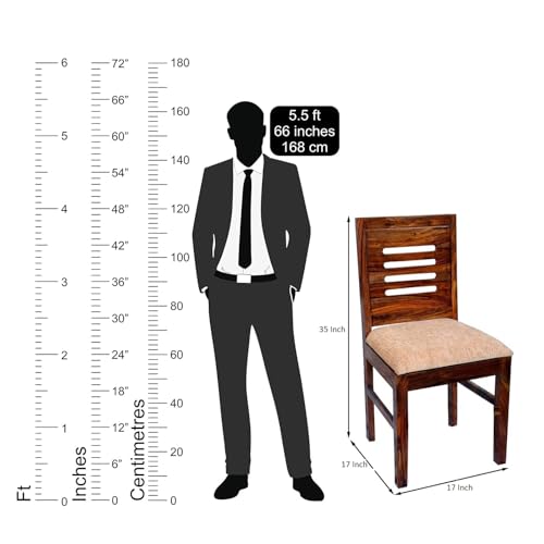 Image of VK Furniture Sheesham Wooden Dining Chair Set of 2 for Home & Restaurant | Solid Wood Dining & Study Chair for Living Room Office | Comfortable Cushioned Seat (Brown, Set of 2)
