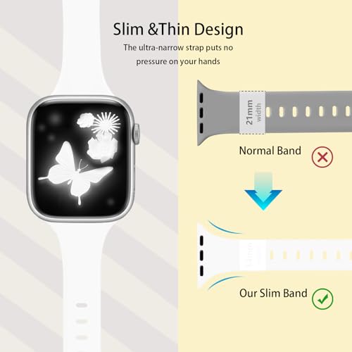 Image of Slim Band Compatible with Apple Watch Bands 38mm 40mm 41mm 42mm 44mm 45mm 46mm 49mm for Women Men,Soft Thin Narrow Silicone Sport Strap Wristbands for iWatch Series 11 10 9 8 7 6 5 4 3 2 1 SE Ultra White
