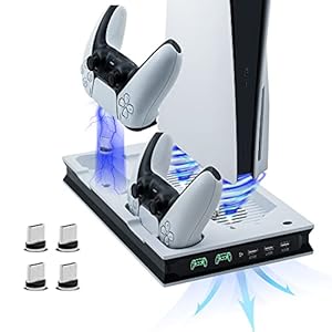 Mcbazel Vertikale PS5 Kühlung Ladegerät Stand Multifunktionale LED-Kühlung Station, USB, mit Dual-Controller-Ladung für PS5 UHD/Digital Edition-weiß/schwarz