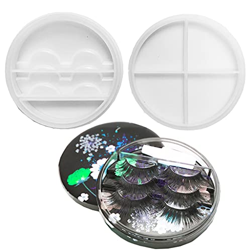 Aabellay Eyelash Display Round Storage Tray with Lid Epoxy Resin Mold Eyelash Tray Resin Silicone Mold False Eyelash Box Mould Cosmetic Care Container 3 Rows for Makeup Storage Resin Art Craft