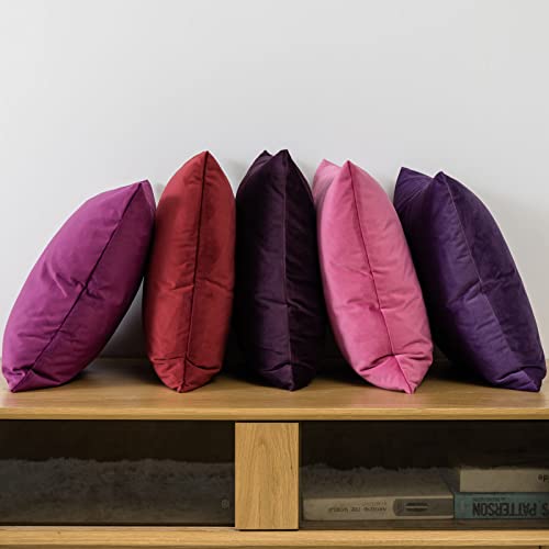 Image of JUSPURBET Velvet Decorative Throw Pillow Covers 14x14 Set of 2,Burgundy | Modern Soft Cushion Covers with Hidden Zipper for Couch Sofa Bed Living Room Bedroom Home Decor
