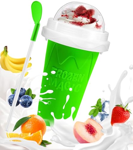 Image of FANS-ONE Slushie Cup, DIY Magic Slushy Maker Cup, Cool Stuff Things Gadgets for Juices Milk Yogurt Ice Cream Make, Quick Frozen Slushy Cups with Lids & Straw for Boys Girls Teens Kids, Green