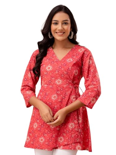 Image of feranoid Floral Print Angrakha 3 Sleeves Flared Kurti