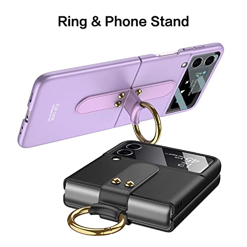 Daluz Design For Samsung Z Flip 3 5G Case, Ultra Thin Galaxy Z Flip 3 Case With Ring, Matte Hard Pc Protective Cover For Samsung Z Flip 3 5G With Hybrid Glass Back Camera Lens Protector, Purple #TOP3