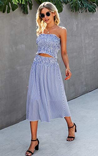 Image of Angashion Women's Floral Crop Top Maxi Skirts Set 2 Piece Outfit Dress