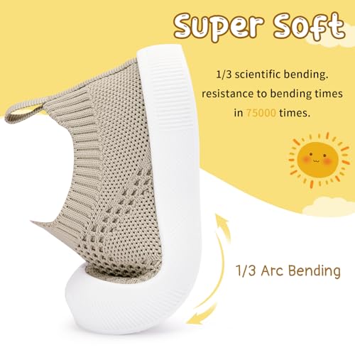 Image of BACSAC Baby Toddler Unisex Infant Shoes Boys Girls Beige Mesh Breathable Non-Slip Soles 6-36 Months