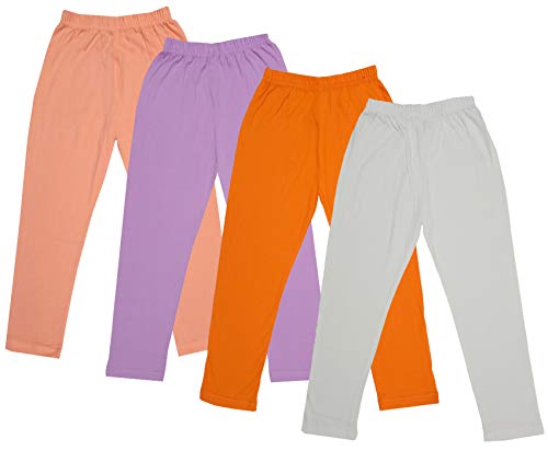 Image of IndiWeaves Girls Super Soft Cotton Solid Capri Pants (Cream, Orange, Purple, Peach, 12-14 Years) Pack of 4