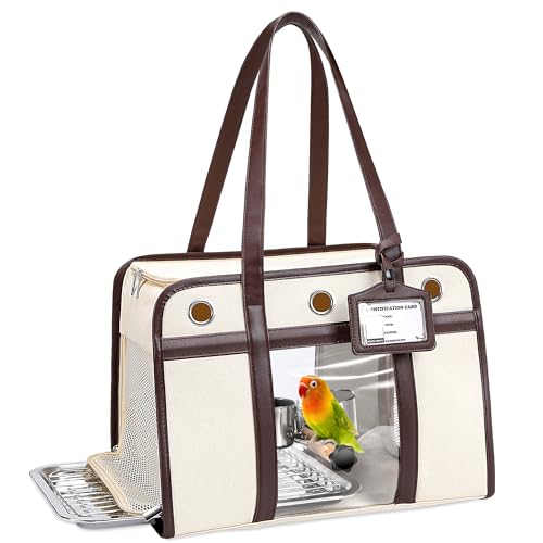 Sanmoncare Bird Carrier, Sophisticated Cockatiel Travel Bag with Stand, Lightweight and Portable Travel Cage for Parrot, Bird Travel Carrier, White