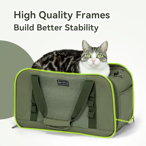 Petsfit Transportbox Katze Flugzeug Transporttasche Katze Hund mit Decke Hundetasche stabil & atmungsaktiv, hochwertige Matertial mit Trolley-Hülse Olivgrün(49x23x28 cm)