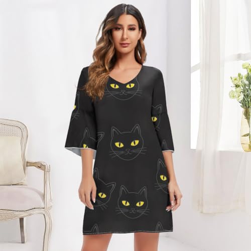 Robe d'été décontractée Funny Cat à manches 3/4 fluides et légères