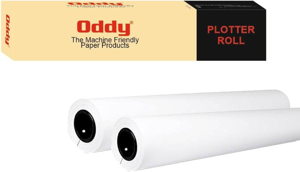 Oddy Wide Format Plotter Paper - 2 Rolls, 36” x 150 Ft, 20 lb Bond Paper (80 GSM with 2” Core), 96 Bright White, CAD Bond Paper for Inkjet Printers, Engineering, Architecture, and Blueprinting