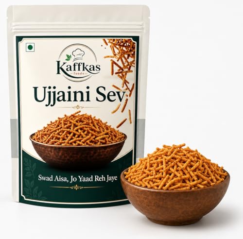 Image of Kaffkas Foods Ujjaini Sev | Authentic Indori Namkeen | Crunchy Sev for Poha, Chaat, Tea Time & Indian Snacks 400G