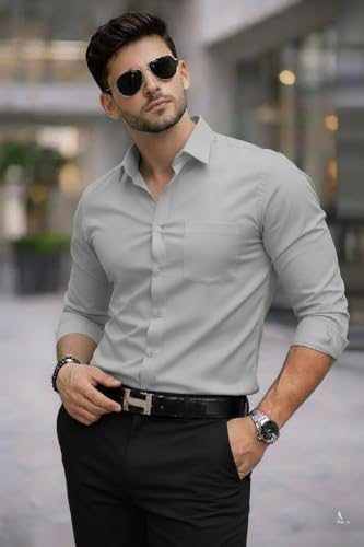 Image of Nexora Men's Slim Fit Formal Shirt, Cotton, Full Sleeve, Spread Collar, Breathable, Office
